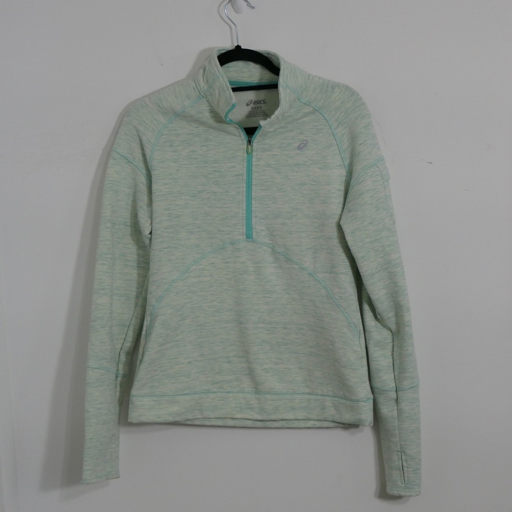 Asics Womens Pullover M Mint Green Space Dye Quarter Zip Athleisure Sporty